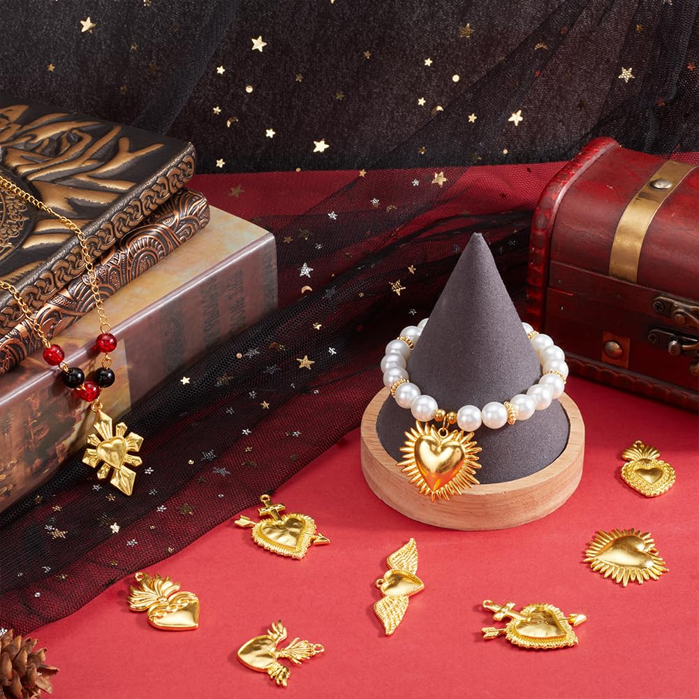 SUNNYCLUE 18 Pz Ciondoli Cuori Sacri Gotici In Oro, Amore Messicano Fai Da Te - Ideale per Halloween Donna Adulto