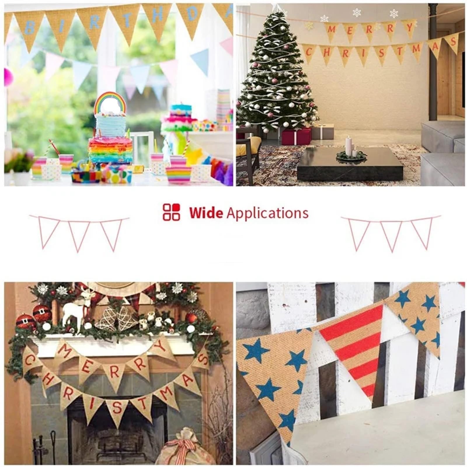 Dreieckige Bunting-Flaggen, Leinen, Jute, Wimpel, 2er-Pack, Party, Geburtstag, Hochzeit, Dekoration(2pcs)