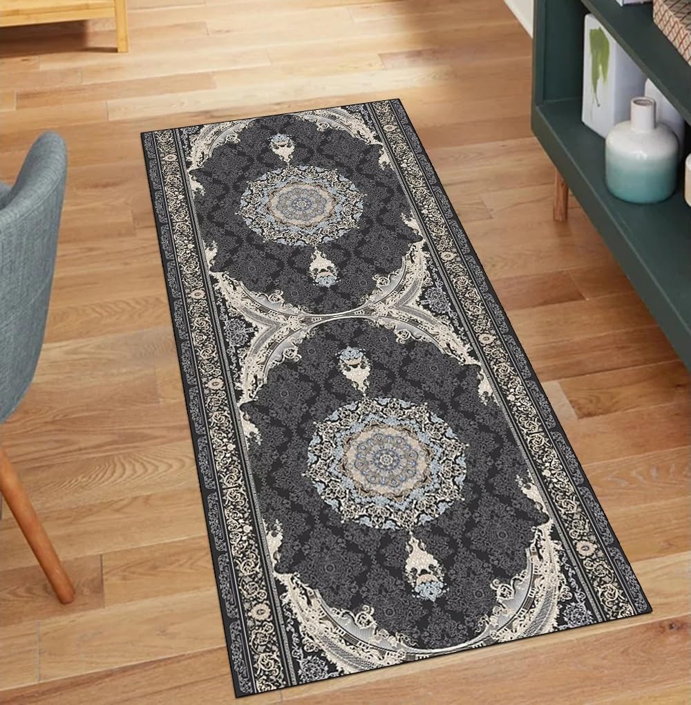 Alfombra cocina lavable y pasillo gris oscuro vintage para un hogar limpio