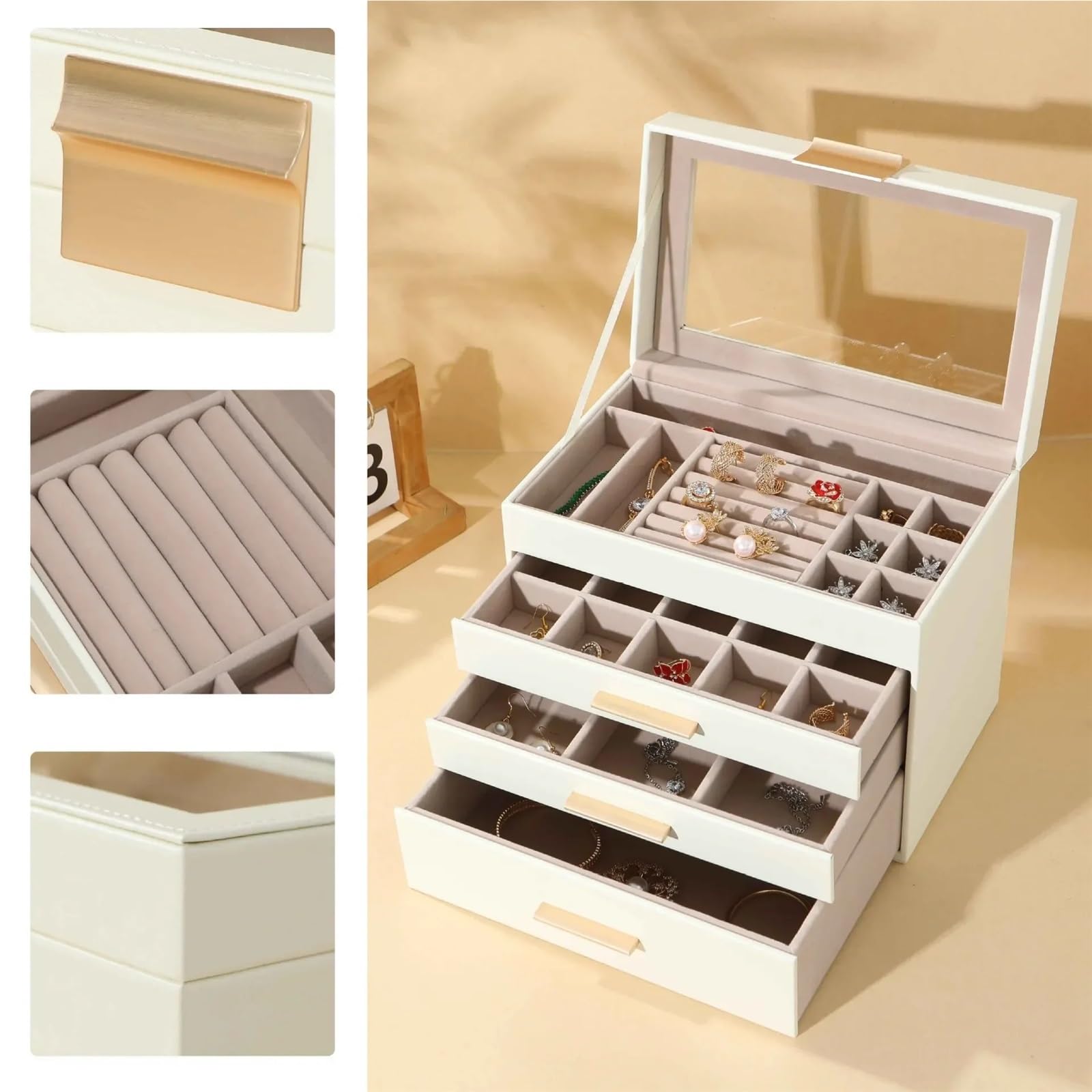 Large Capacity Multi-Layer Drawer Jewelry Box Storage Case For Rings Earrings Necklaces PU Leather Cosmetic Bag para Joyas y Pendientes