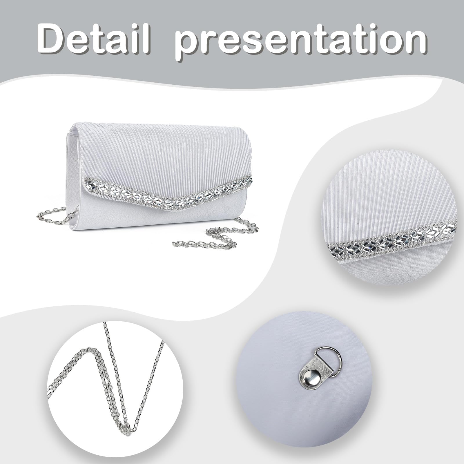 Gladdon Clutch damska błyszcząca torebka wieczorowa, błyszcząca, elegancka kopertówka, kamienie strasu, torba na ramię na wesele, imprezę, bankiet, święta, prezent
