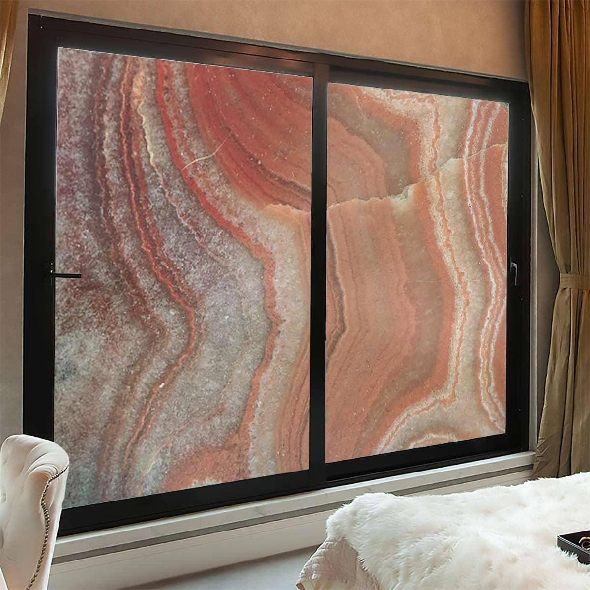 Blue Apricot Window Film Privacy, Stained Glass Window Clings, Static Cling Window Sticker for Front Door, Bathroom, Glass Door, Colorful Rock Quartz Style Frosted Glass Film 27.6Wx39.4L-inch x2 Pcs