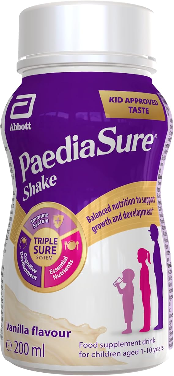 PaediaSure Shake Ready-to-Drink Bottles, 4 x 200ml, Vanilla Flavour, Supplement for Kids with 26 Vitamins & Minerals, Vitamin D, Iron & Protein, Supports Kids’ Healthy Growth & Immunity (Pack of 4)