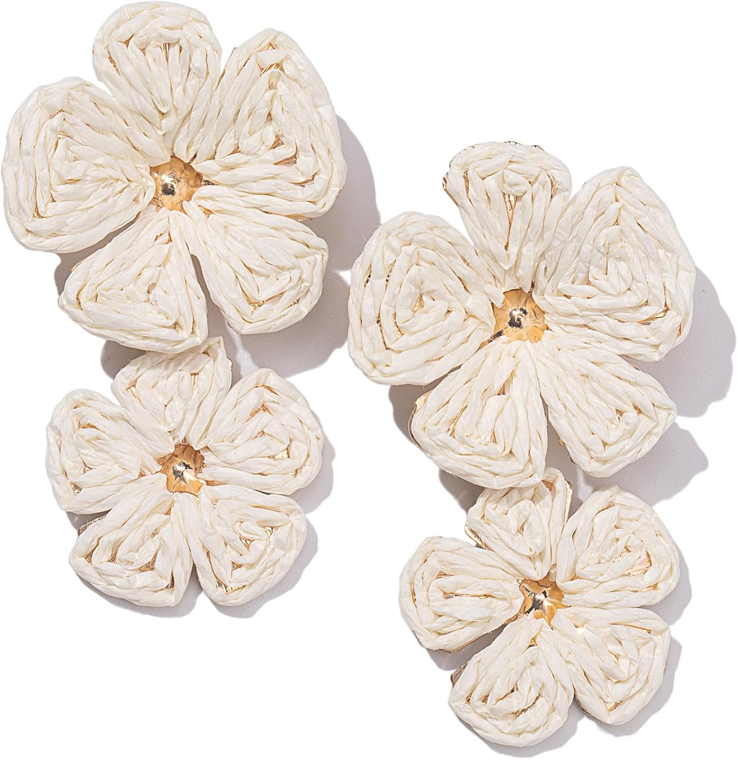 Flower Drop Raffia Earrings Boho Statement Dangle Trendy Summer Jewelry
