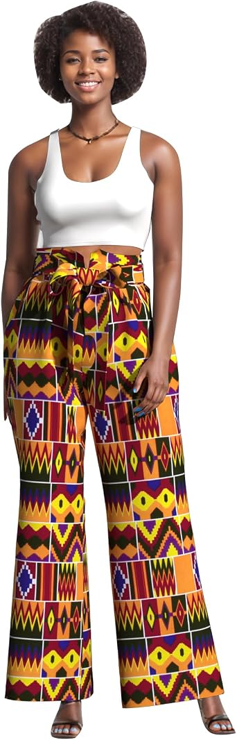 BAZINRICHE Womens African Print Wide Leg Pants Long Trousers High Waisted