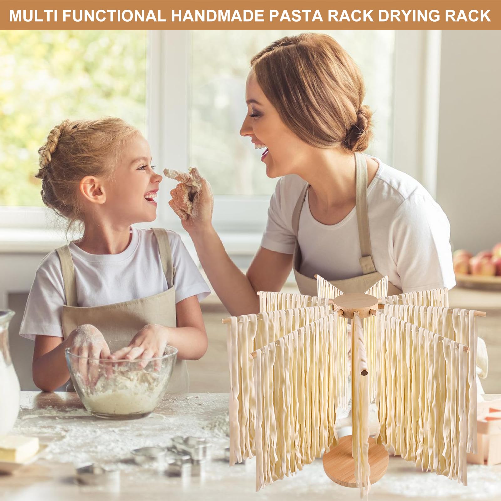 AIXIMA Séchoir à pâtes en bois avec 9 bras amovibles, avec base, grille pour pâte pliable et réutilisable pour nouilles, hauteur 45 cm AIXIMA Séchoir à pâtes en bois avec 9 bras amovibles, avec base, grille pour pâte pliable et réutilisable pour nouilles, hauteur 45 cm