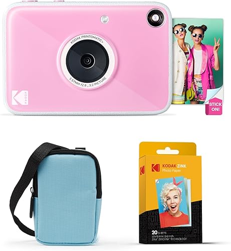 Kodak Printomatic+ Paquete de inicio de cámara digital de impresión instantánea + funda de transporte (azul) + papel fotográfico Zink con parte
