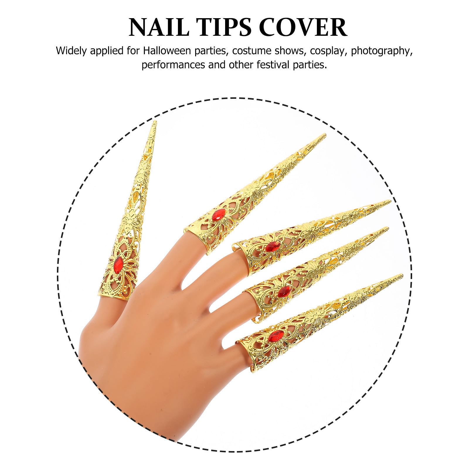 30 Piezas Uñas Postizas Metálicas Huecas Doradas para Mujer