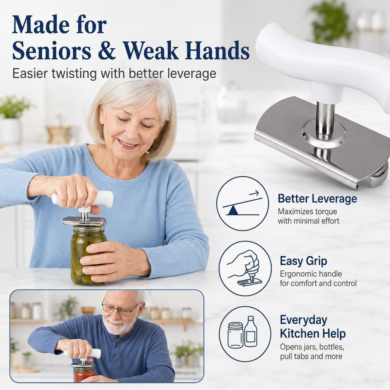 2-Pack Adjustable Stainless Steel Jar Opener for Seniors and Weak Hands