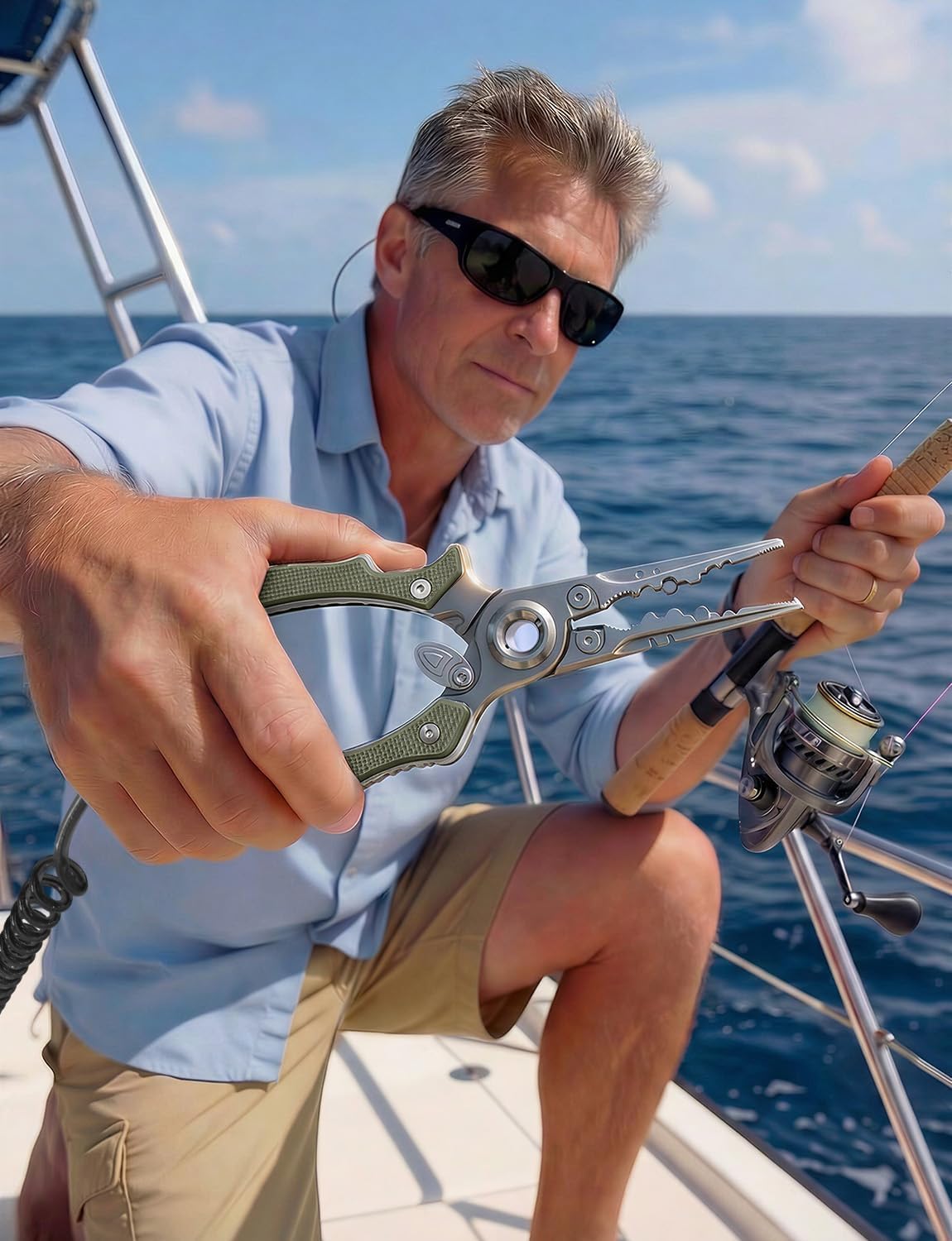 HOOK-EZE 17-4 Fishing Pliers with Unique Anti-Twist Design, 7.1" Saltwater 630 Stainless Steel Fishing Gear with G10 Handles, Multi-Function Split Ring Pliers, Fish Hook Remover Tool