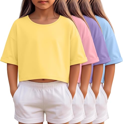 Oakgarden 4 Pack Girls Crop Tops, 4-Color, 5-6 Years