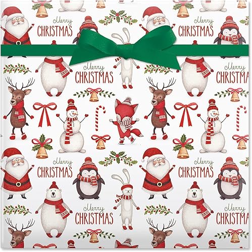 Current Winter Friends - Papel de regalo enrollado de Navidad, rollo de regalo jumbo de 23 pulgadas x 32 pies, 61 pies cuadrados en total