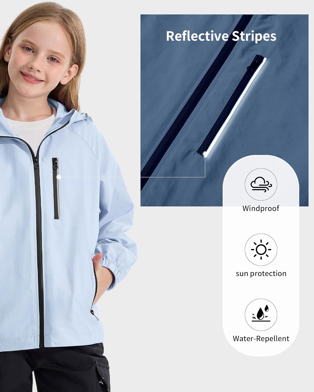 Rolanko Girls Rain Jacket Boys Sportswear Water Resistant Hoodie Kids Lightweight Raincoats Windbreaker Outdoor 6-16 - Image 5