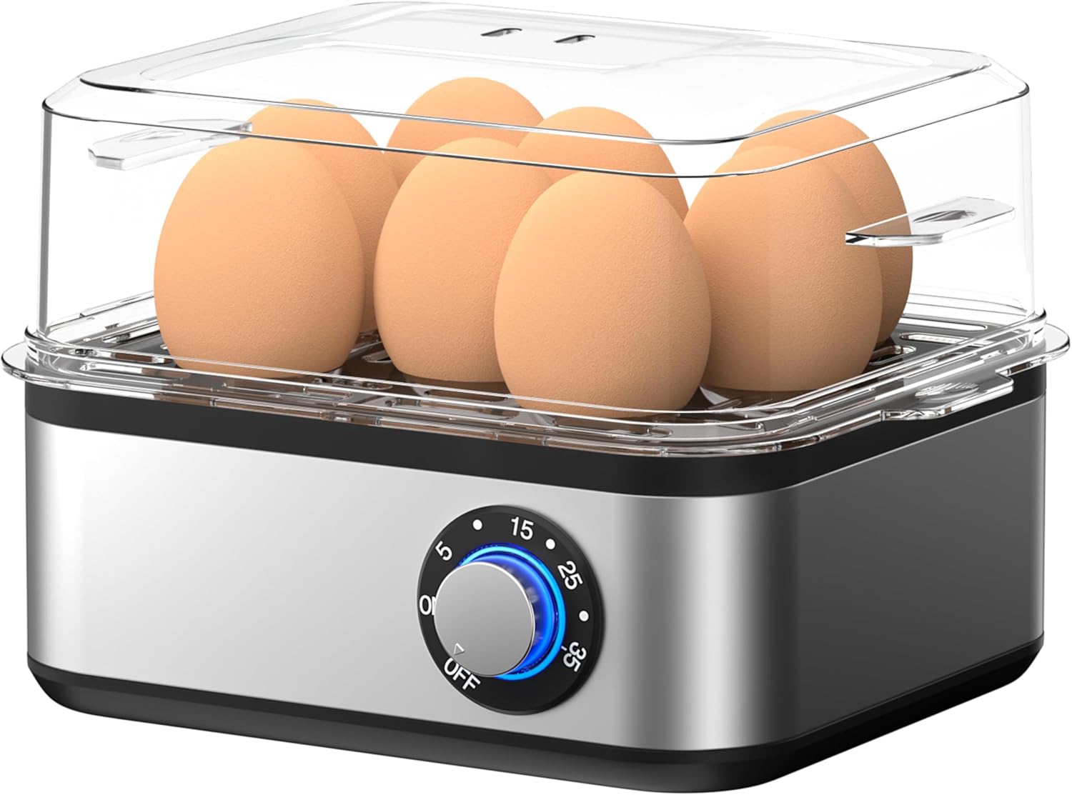 Adjustable Timer Electric Egg Cooker for Hard Boiled Eggs 8 Eggs Capacity Egg Boiler Machine Rapid Egg Steamer Stainless Steel Egg Maker Egg Poacher with Auto Shut-Off