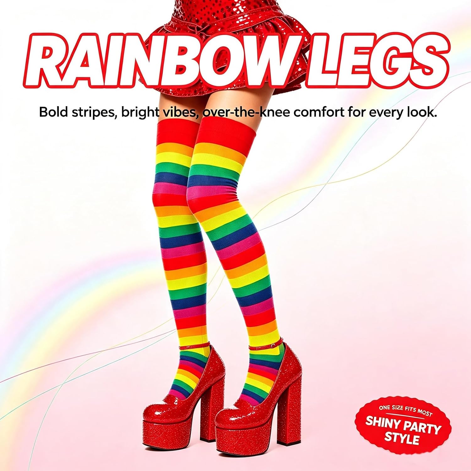 Rainbow Knee High Socks Extra Long Leg Warmers Colorful Striped Novelty Clown Calf Socks Outdoor Sport Stockings image 5