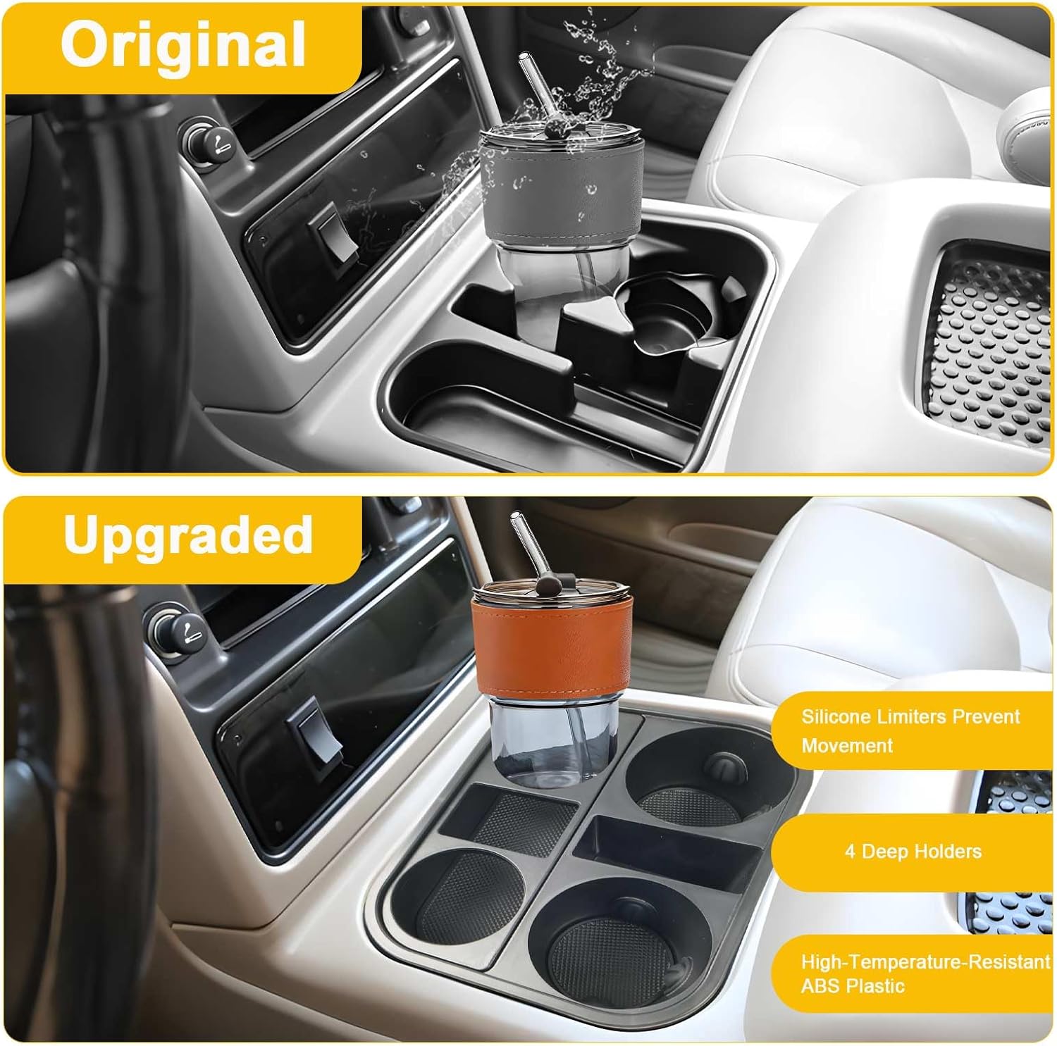 Upgraded Center Console Cup Holder (Not 3D Print) Compatible with Chevrolet Silverado 1500/2500/3500 Avalanche Suburban Tahoe GMC Sierra Yukon XL 1500/2500 2003-2006, Classic 2007