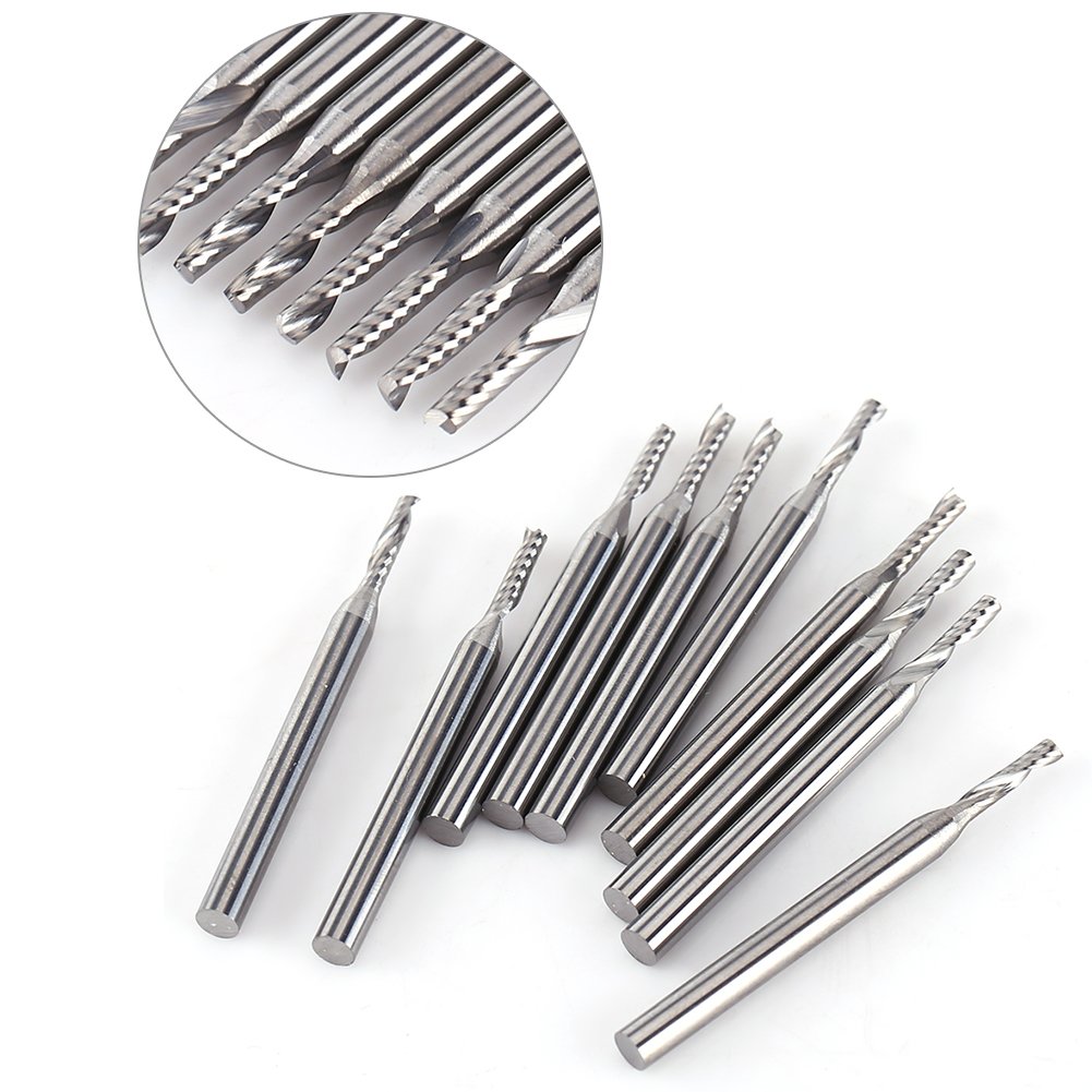 Asixx zestaw frezów trzpieniowych, 10 sztuk, 1/8", węglik wolframu, frez trzpieniowy CNC, narzędzie do grawerowania, pojedyncze frezy spiralne (10 sztuk)