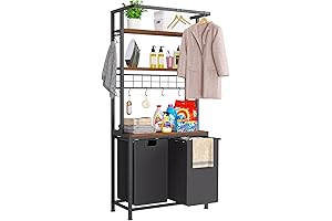 Snughome 3 Tier Laundry Hamper with Shelf and Hanging Bar - Maximize...