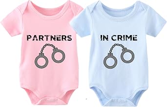 YSCULBUTOL Baby Bodysuit Twin Infant Partners in Crime Funny Baby Twins Outfits Baby Girl Twins Set