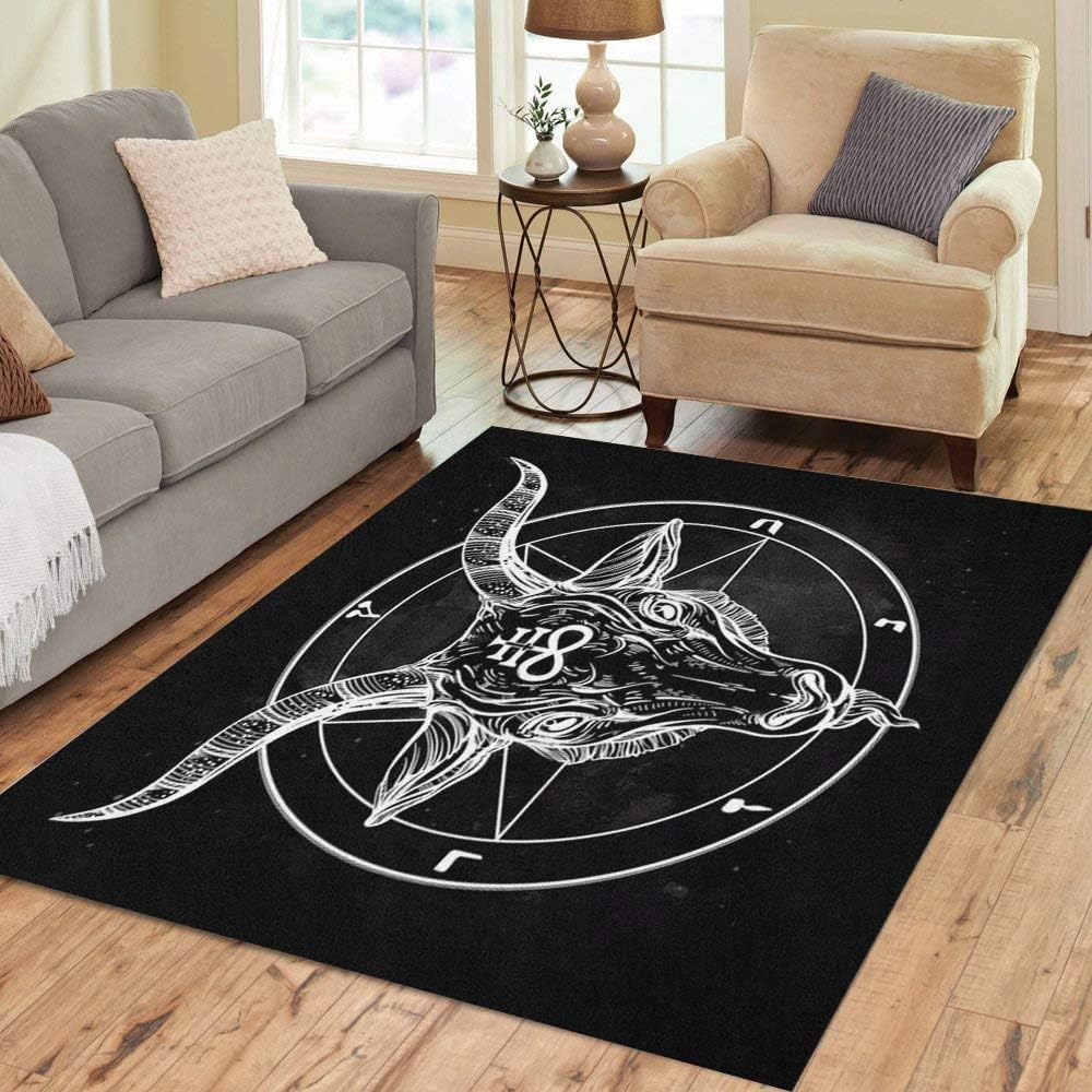 Amazon.com: Pinbeam Area Rug Pentagram Demon Baphomet Satanic Goat Head ...