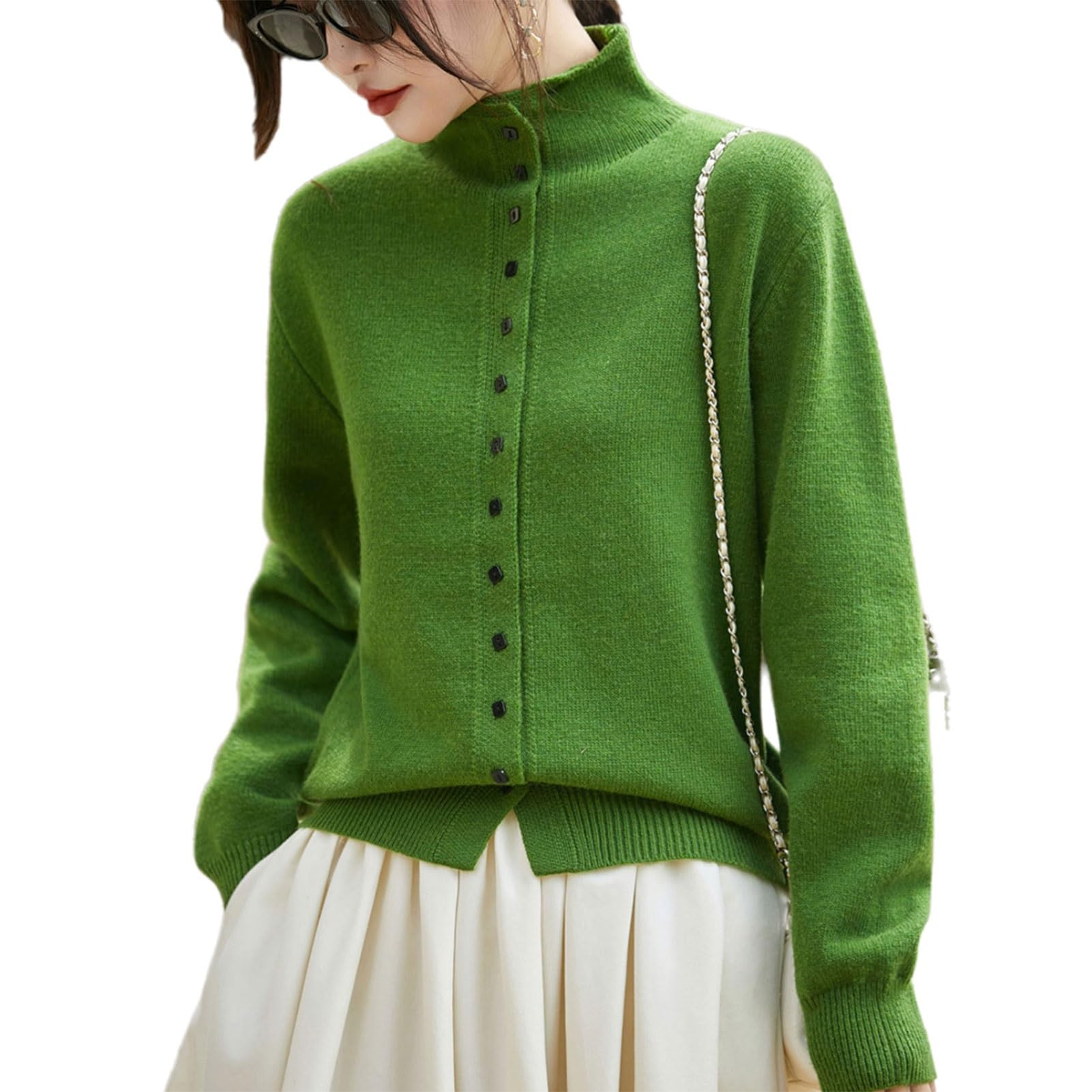 Womens High Neck Cardigan Sweater Loose Fit Soft Warm Knit Coat for Winter Spring Layering