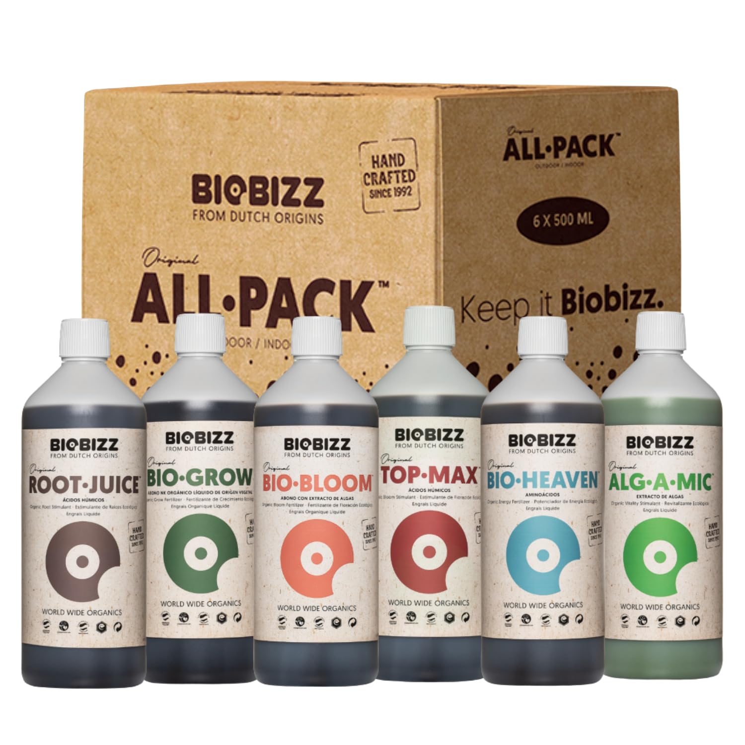 BioBizz All-Pack Indoor - Complete Organic Fertilizer Kit (6 x 16.9 fl oz) | Liquid Plant Food and Root and Bloom Booster | Organic Nutrients for Indoor Plants and Soil Health