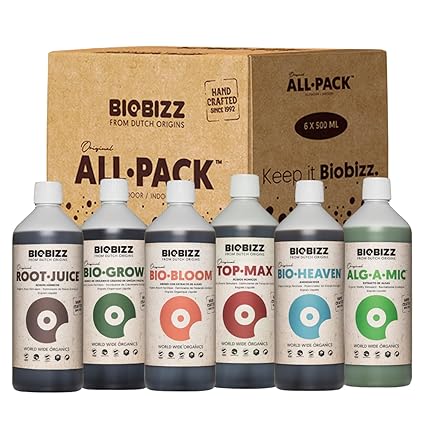 BioBizz All-Pack Indoor - Complete Organic Fertilizer Kit (6 x 16.9 fl oz) | Liquid Plant Food and Root and Bloom Booster | Organic Nutrients for Indoor Plants and Soil Health