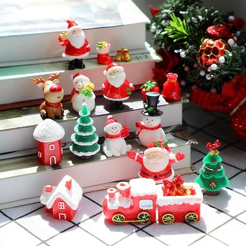 Miniatura 7 de 18 piezas de figuras en miniatura de Navidad, miniaturas de resina de Navidad, paisaje, árbol de Navidad, muñeco de nieve, figuras de Papá Noel para