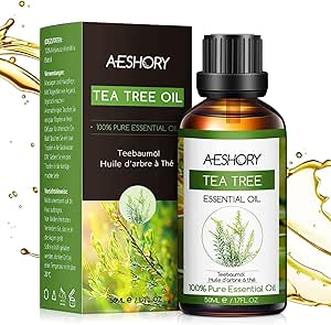 AESHORY Teebaumöl 50ML, 100% Naturrein Kaltgepresst Tea Tree Oil für Gesicht, Haar, Hautpflegem, Nagel, Anti Pickel, Mitesser, Akne Öl, Teebaum Ätherische Öle für Diffuser