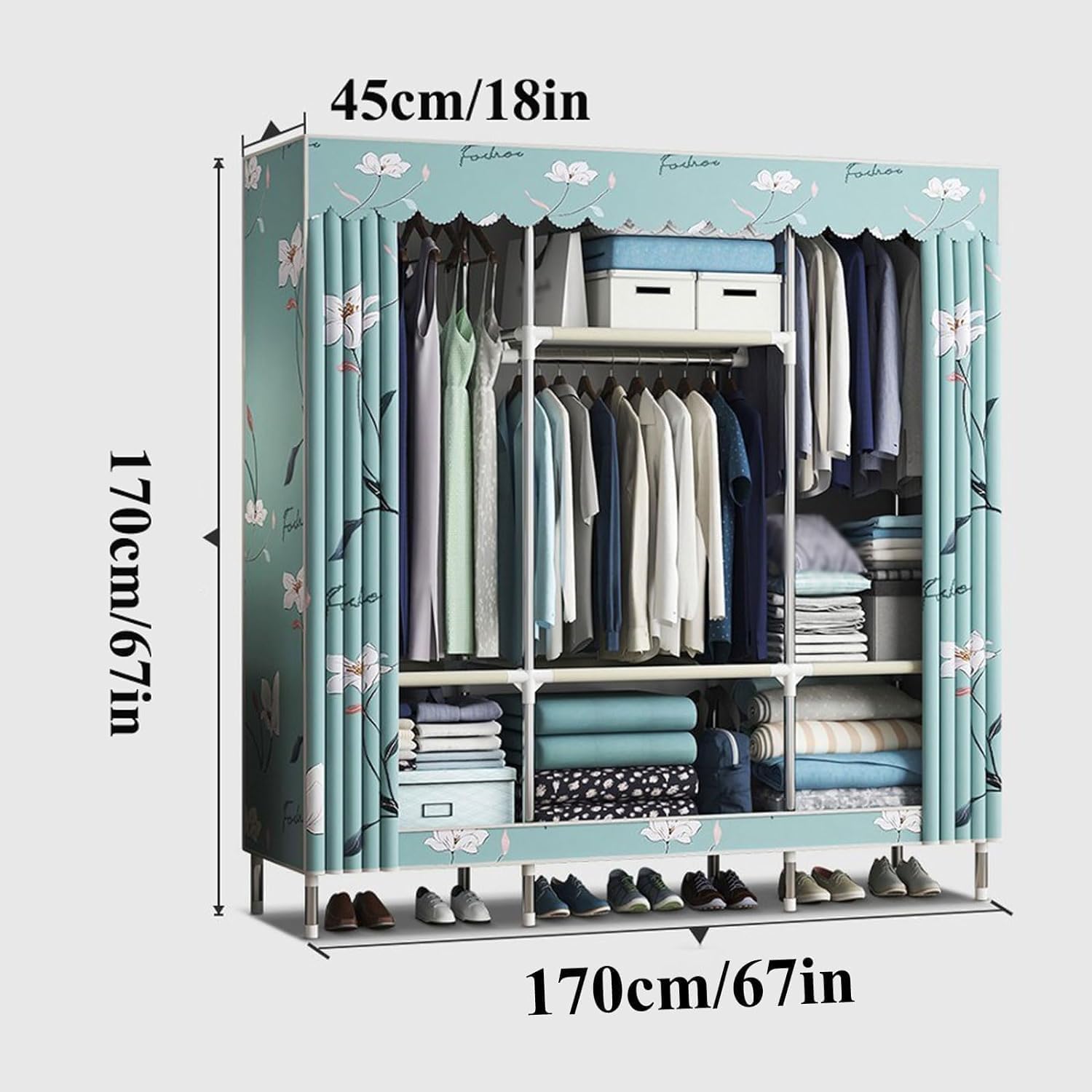 Portable Closet Detachable Closet Steel Wardrobe Closet Cloth Wardrobe 108/128/170cm Clothes Closet for Bedroom Hanging Portable Closets Spacious