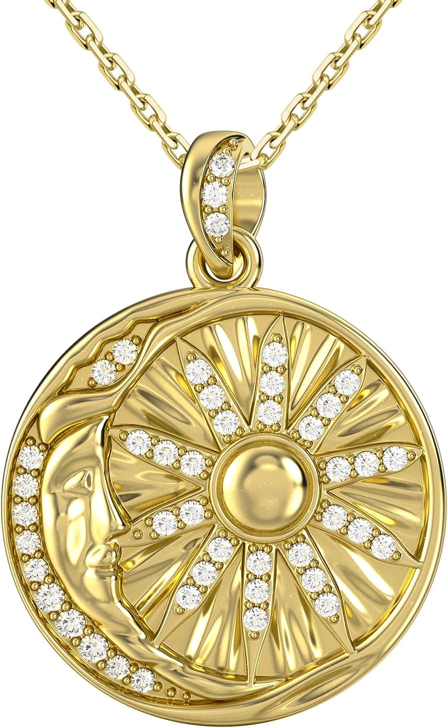 Sun and Moon Necklace for Women, 925 Sterling Silver Moon and Sun Necklace with 16K Gold Plated Celestial Pendant Jewelry Christmas Gifts for Women on Birthday Anniversary Christmas for Wife Girlfriend Her