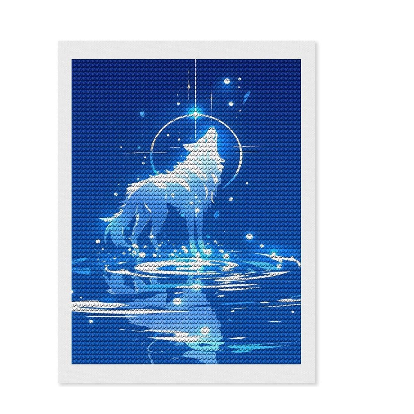 Junmoney Celestial Wolf Diamond Painting Kit 12"x16", Mindful Craft Activity, Neat Printed Canvas, Modern Decor, Gift Idea, Adhesive Canvas