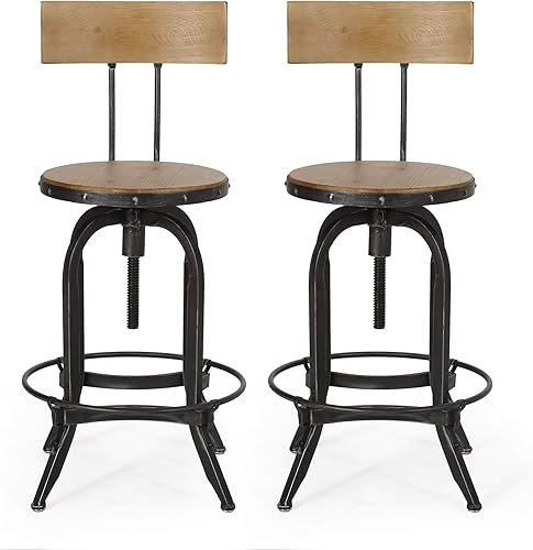 Christopher Knight Home Ximen Taburete de bar, naturalmente antiguo + cepillo negro plateado