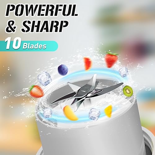 Miniatura 4 de Licuadora portátil, licuadora personal para batidos y batidos, licuadora personal recargable por USB, licuadora de jugo fresco con 10 cuchillas