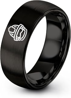 Firefighter Ring - Gift for Firefighter Gift - Brushed Polished - Flat Dome Bevel - Tungsten - Black Yellow Gold Silver - Men Women - Band - Personalized Custom Engraving - Anniversary Wedding - 8mm