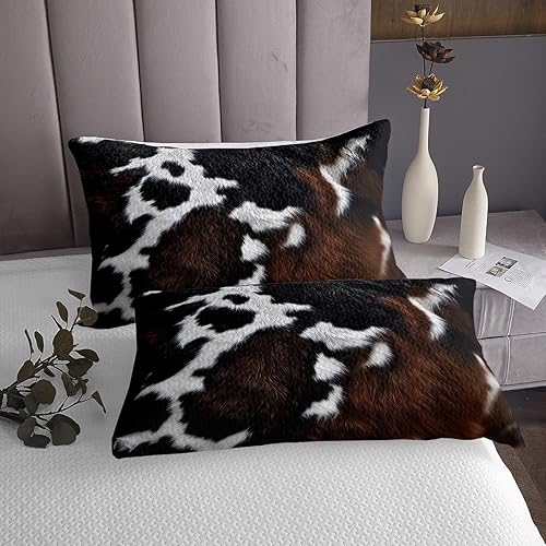 Miniatura 4 de Feelyou Colchas con estampado de piel de vaca, tamaño King, colcha acolchada de piel de vaca rústica para decoración de cabaña, juego de edredón con