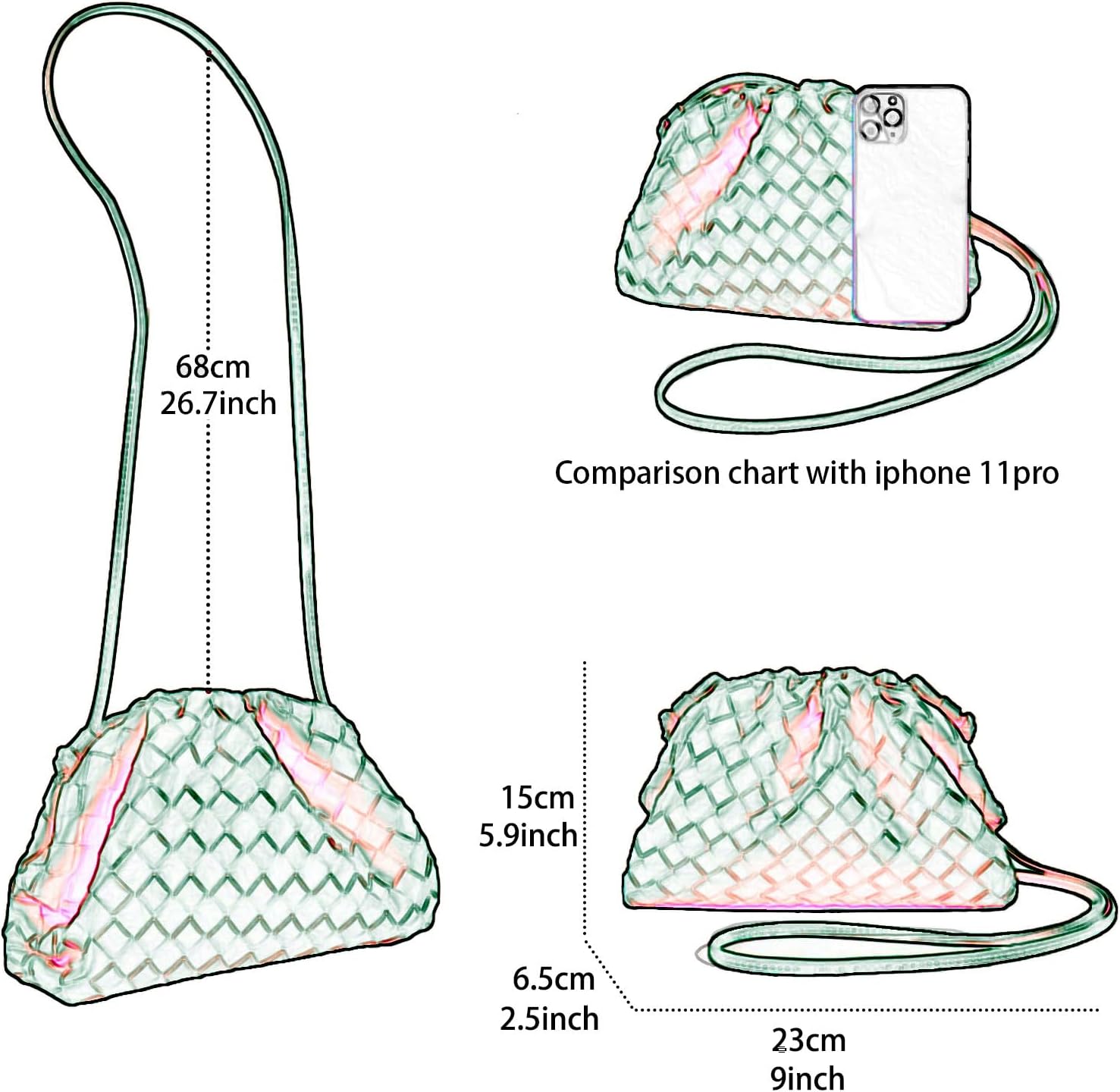 Woven Dumpling Bag for Women Clutch Purses, Cloud Crossbody Handbag Soft Shoulder Bag - Image 3