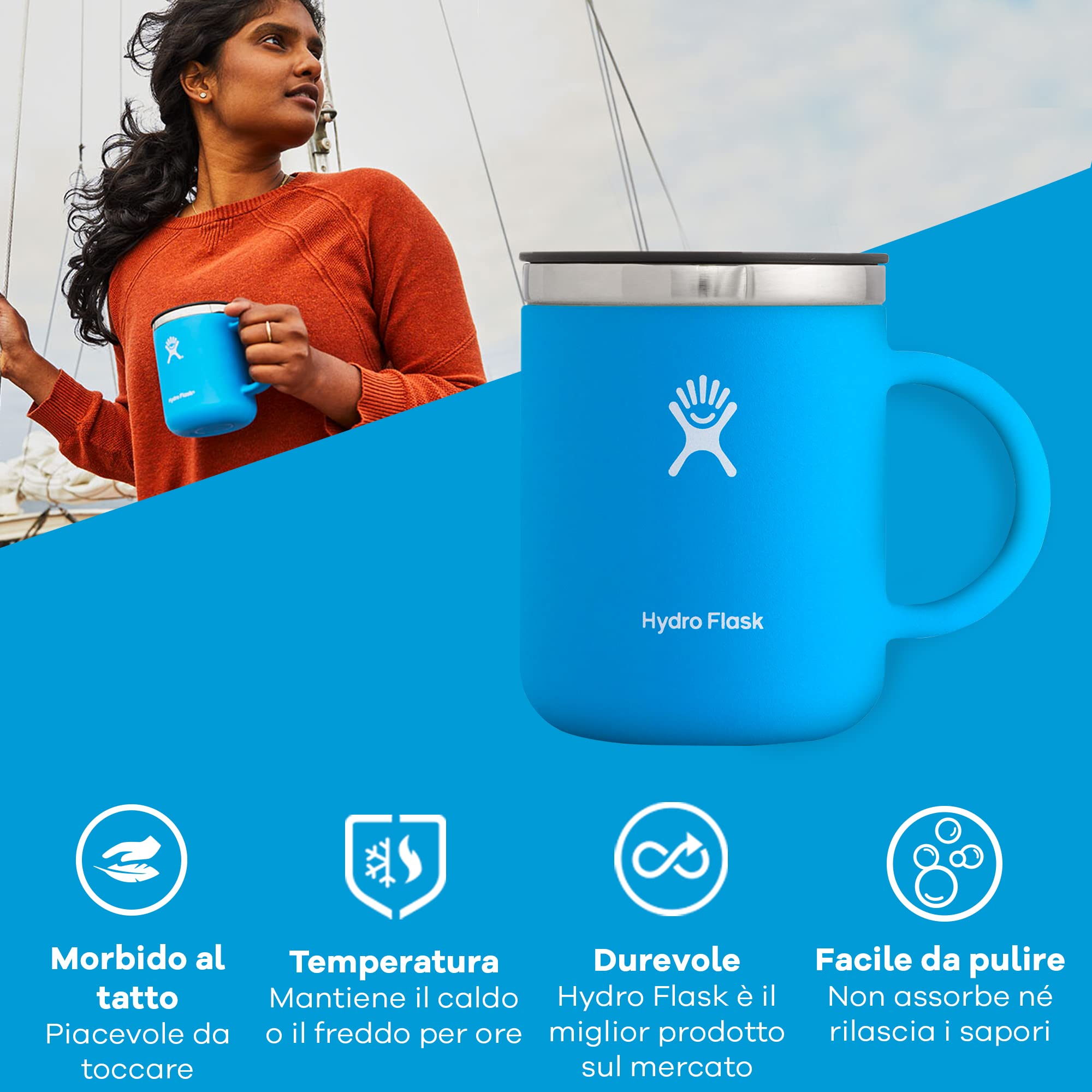 HYDRO FLASK - Tazza per caffè da viaggio da 177 ml - Tazza da viaggio in acciaio inossidabile con isolamento sottovuoto, con manico e coperchio a pressione - Senza BPA - Black