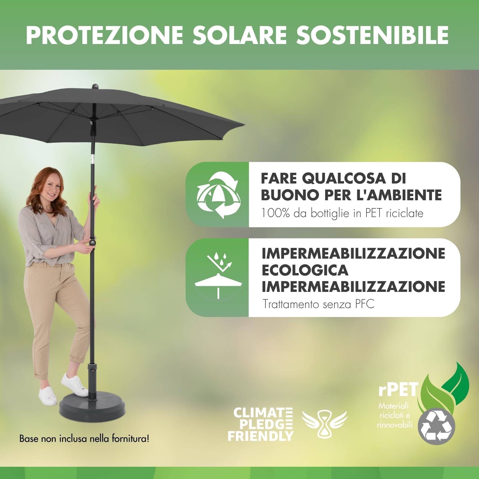 Doppler Parasole Rethink I 200 cm in antracite I rotondo inclinabile per balcone e terrazza I sostenibile I con apertura a mano I Con copertura