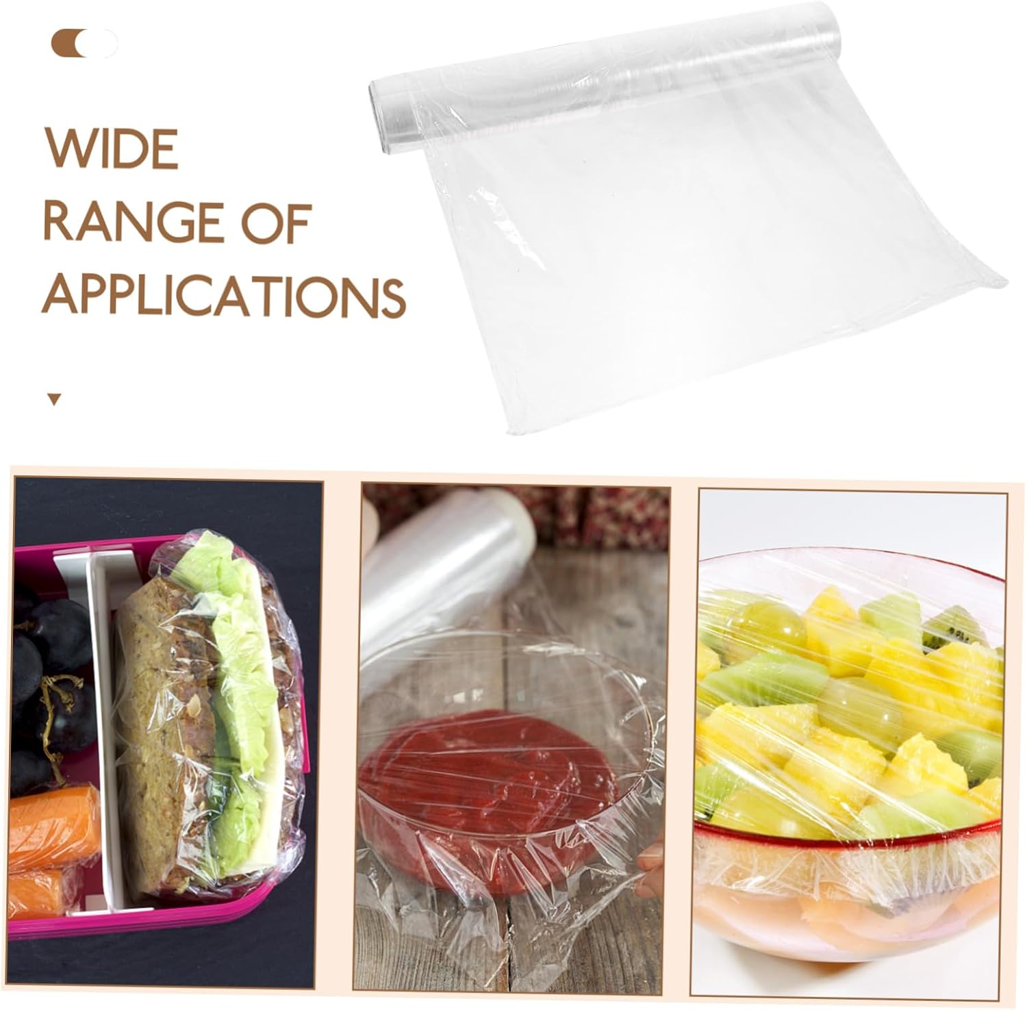 1Roll Food Grade Kitchen Cling Wrap Disposable Plastic Wrap for Food Storage Easy to Use Stretch Film for Leftovers Bbqs and Picnics