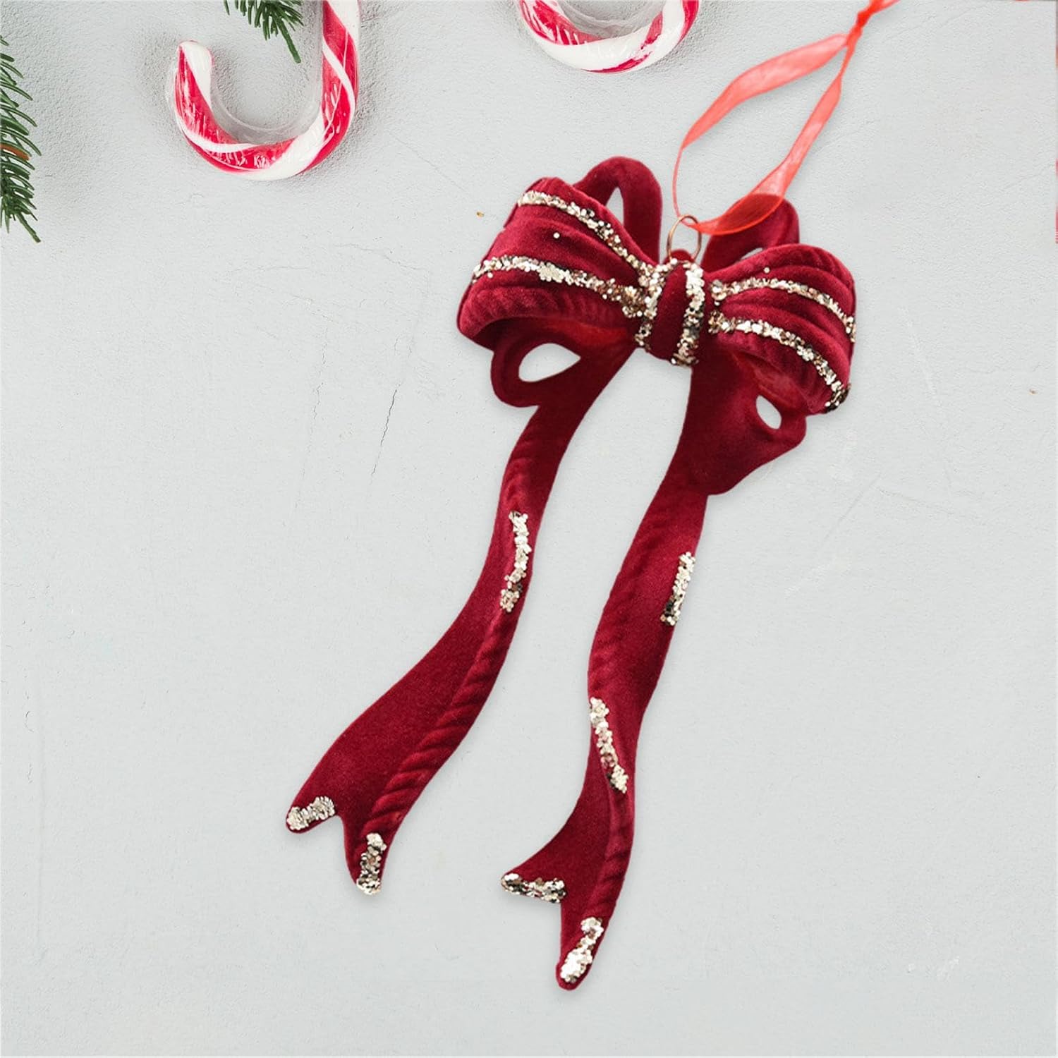 High Heel Christmas Tree Hanging Decoration Sequin Embellishment Window Red Flocked Christmas Ornament for Fireplace Doors Festival, Cane 11x6cm High Heel