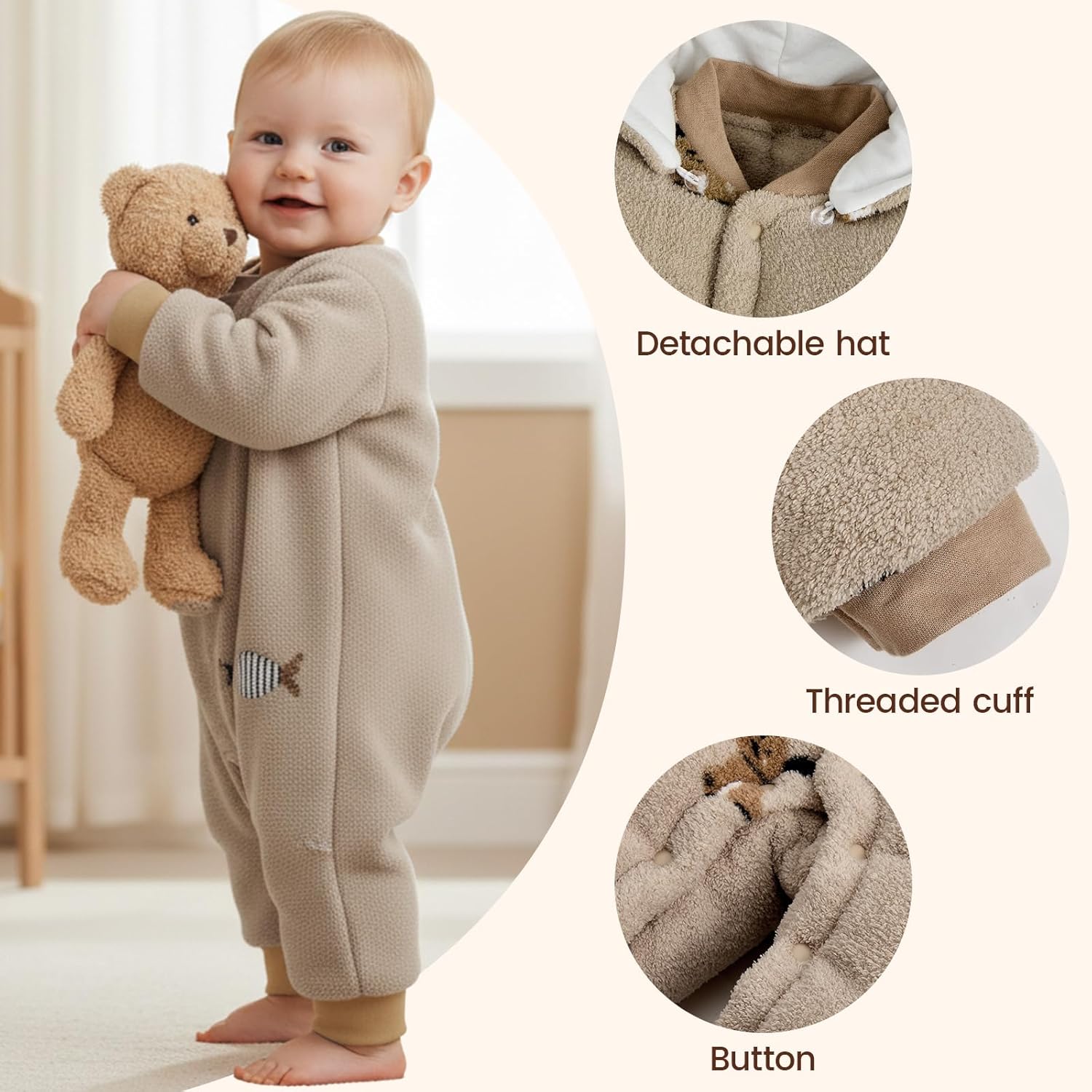 JiAmy Baby Snowsuit Newborn Animal Printed Outfits Infant Baby Fleece Detachable Hat Winter Clothes Jumpsuit - Image 3