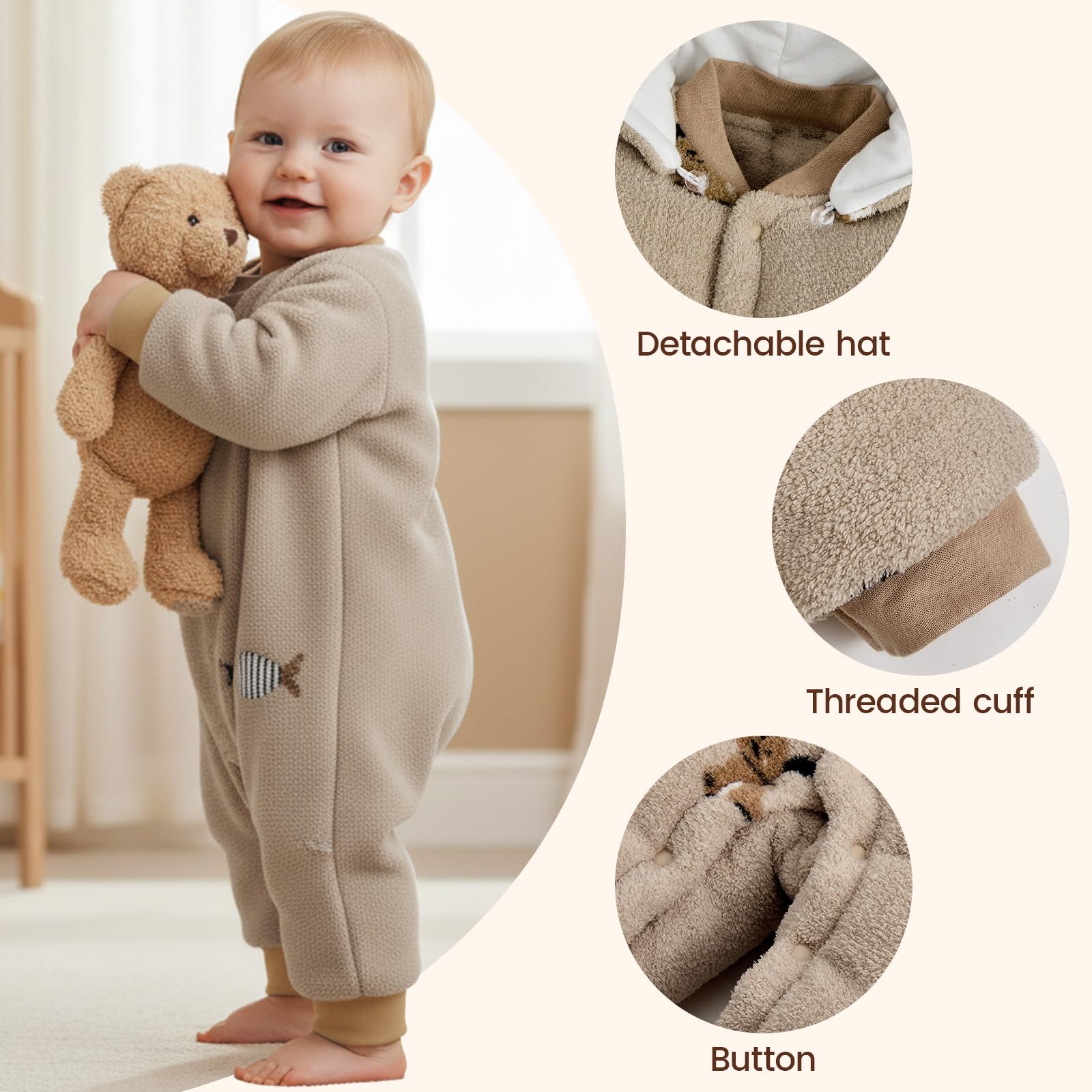 WYTbaby Baby Winter Schneeanzug Neugeborenes Winterstrampler mit Kapuze Fleece Winteranzug Kinder Mädchen Jungen Langarm Jumpsuit für 0-12 Monate