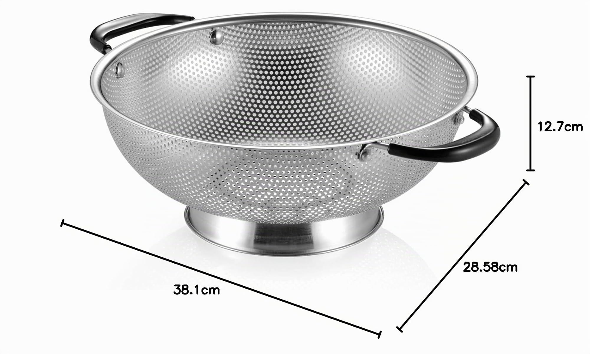 Scolapasta in acciaio inox 18/8, facile da impugnare, microforato, da 5 litri, con manici rivettati e resistenti al calore, senza bisfenolo A, ideale per pasta, noodles, verdure e frutta