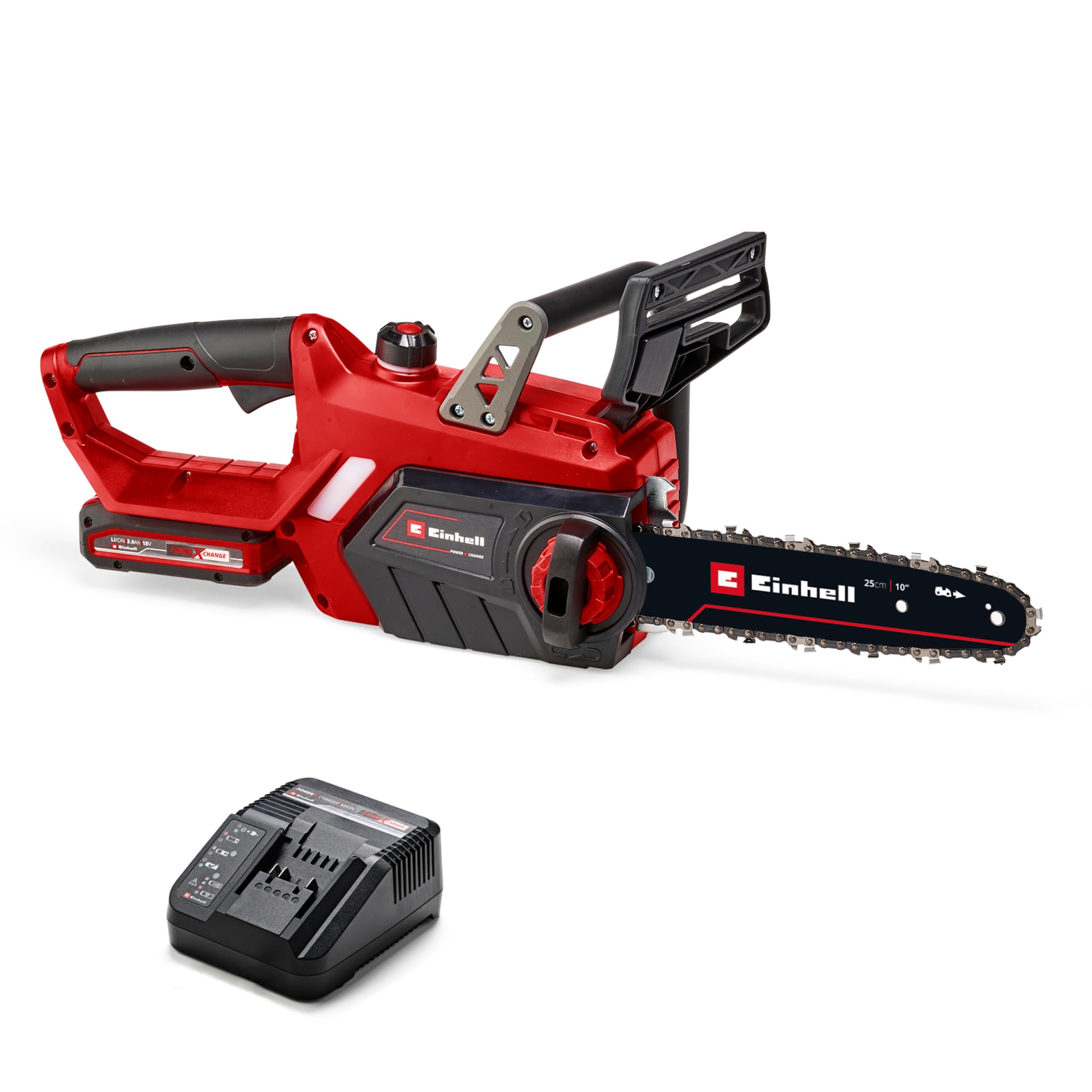 Einhell Akülü Zincirli Testere GE-LC 18/25-1 Li Kit Power X-Change (18 V, 23 cm kesim uzunluğu, 4,5 m/s zincir hızı, otomatik zincir yağlama, 1x 3,0 Ah akü + şarj cihazı dahildir) - 4501760