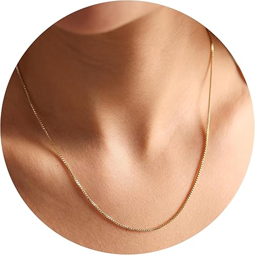 Collar de cadena fina de 0.039 in, chapado en oro real de 14 quilates, cadena delicada para mujer, cadenas resistentes y simples para mujer, no se