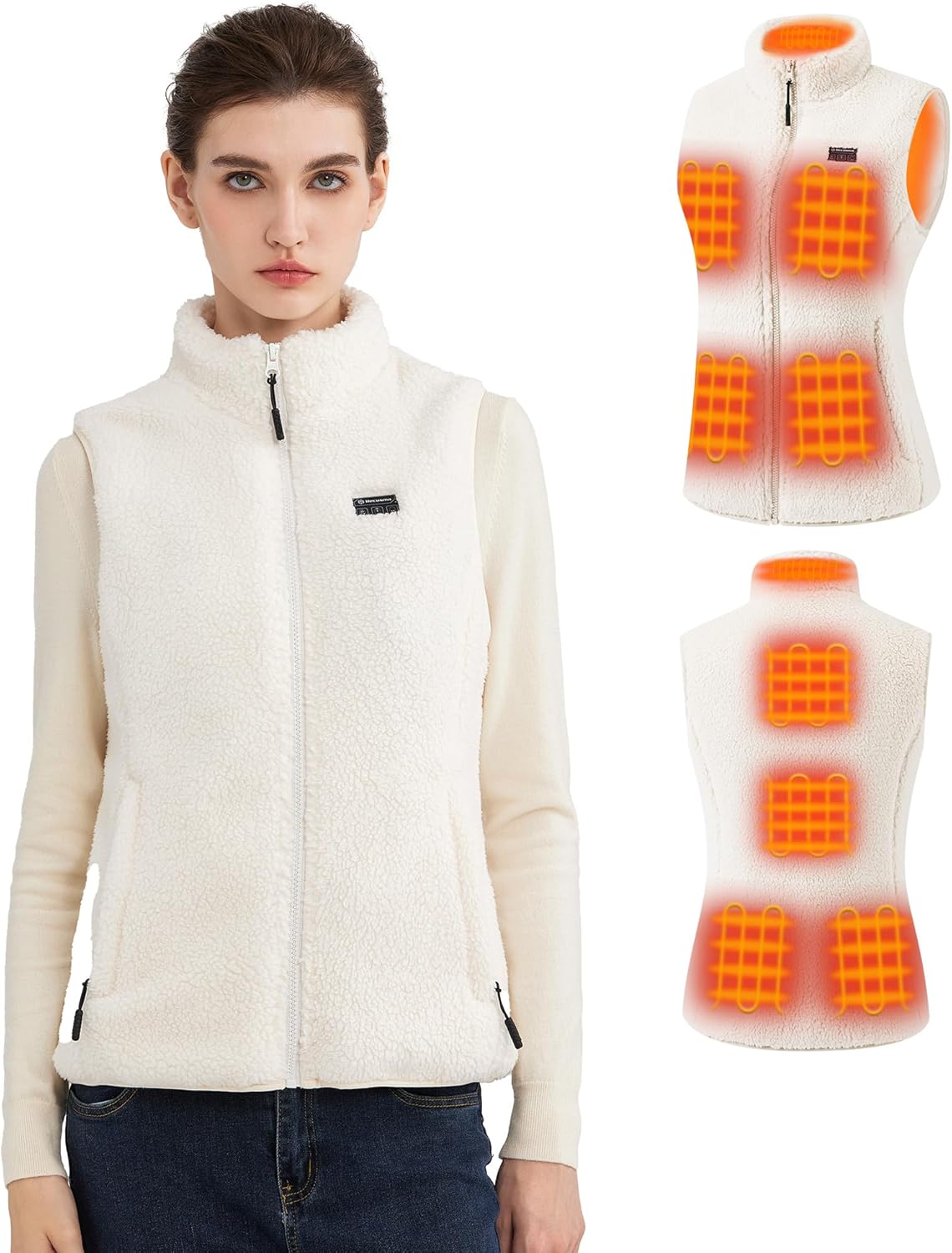 FERNIDA Verwarmd vest voor dames, smal gesneden, verwarmd damesvest, winter, warm, buiten, USB-opladen, elektrisch verwarmd vest met 8 verwarmde zones (batterij niet inbegrepen), zwart, M