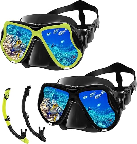 Konelia Juego de 2 gafas de snorkel seco con vista panorámica panorámica, antivaho, gafas de natación para adultos y jóvenes