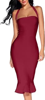 houstil Women's V Neck Halter Fishtail Bandage Bodycon Dress Party