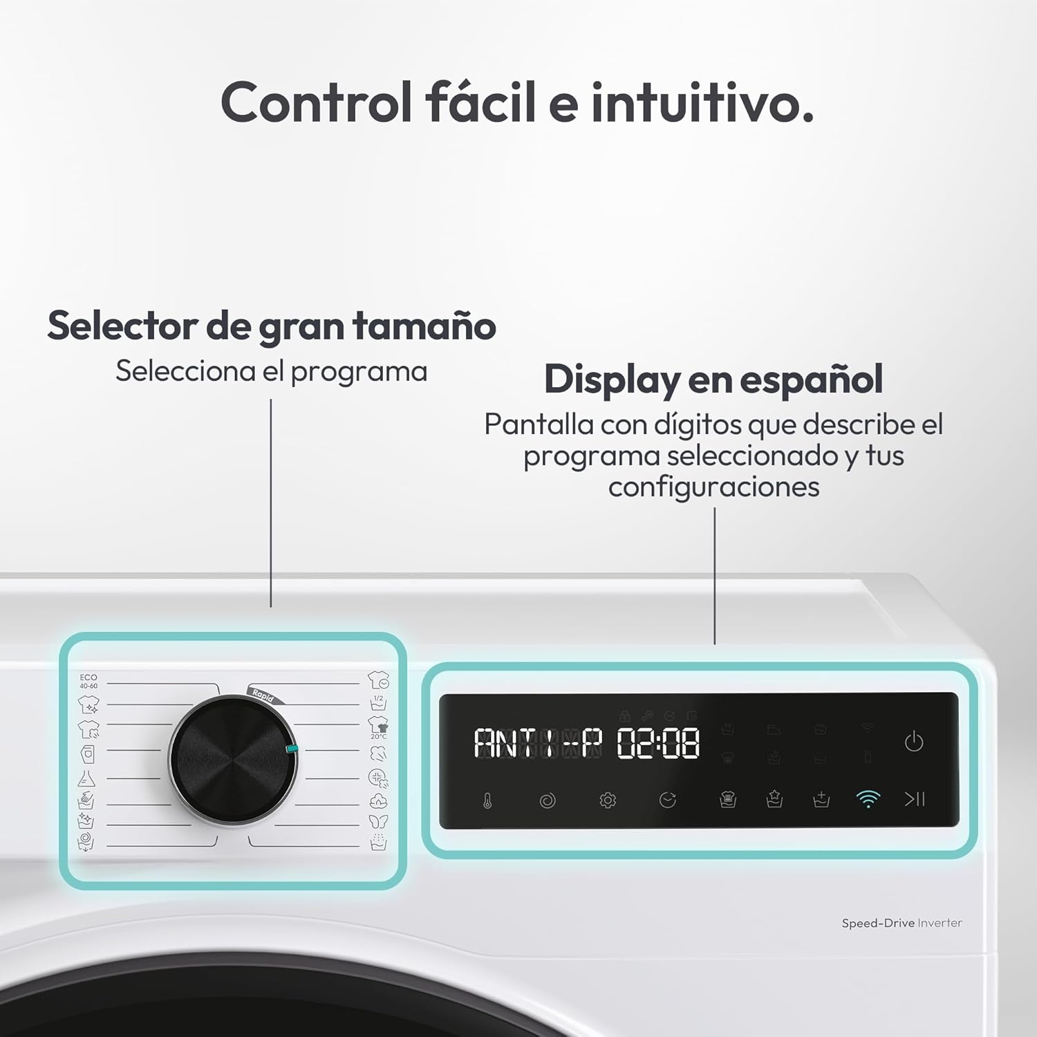 Close-up of the washing machine's control panel